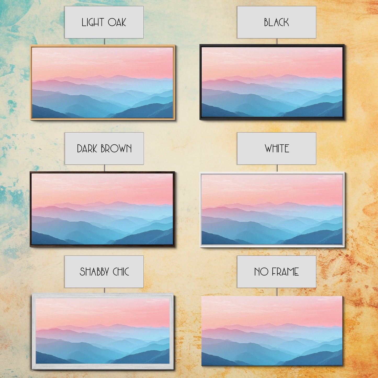 Vaporwave Landscape Painting Print of The Blue Ridge Mountains, Framed Canvas Print, Foggy Mountain Landscape Painting, Ready To Hang Art