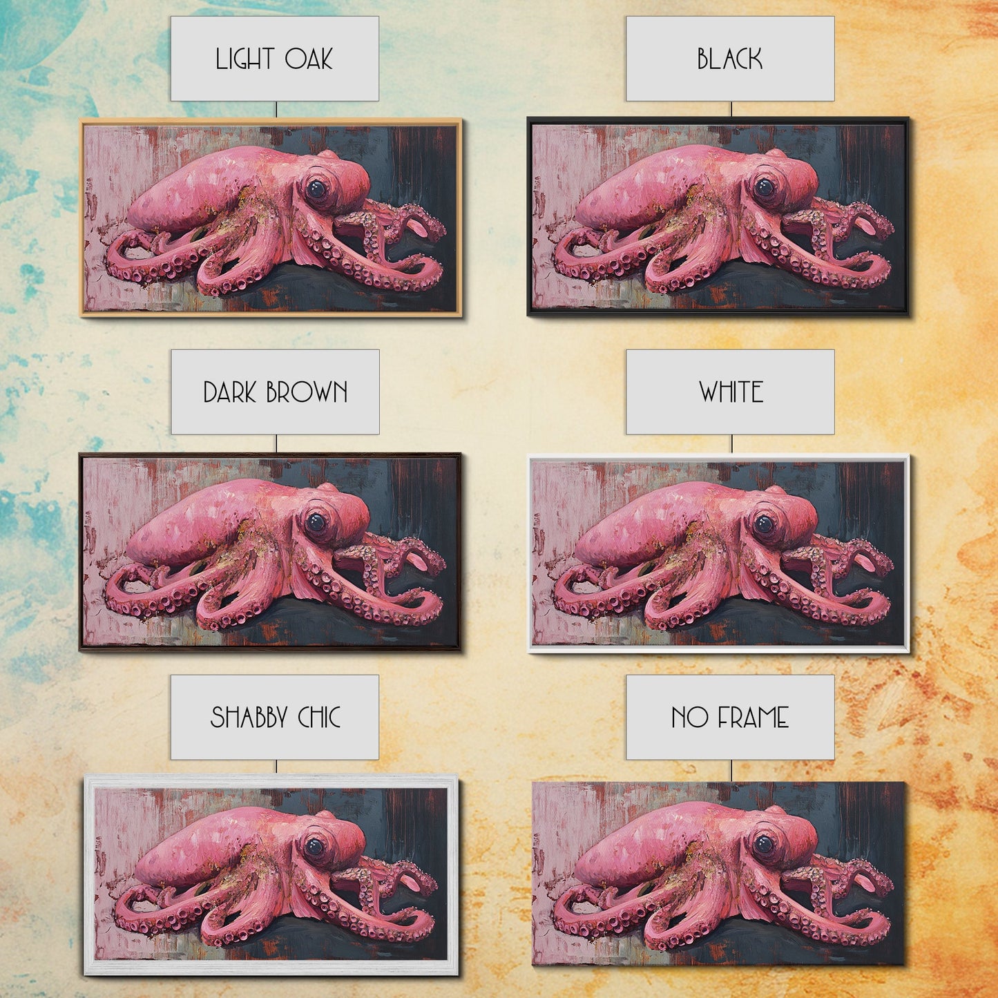 Pink Octopus Framed Canvas Print - Wabi Sabi Style Minimalist Wall Art - Octopus Painting