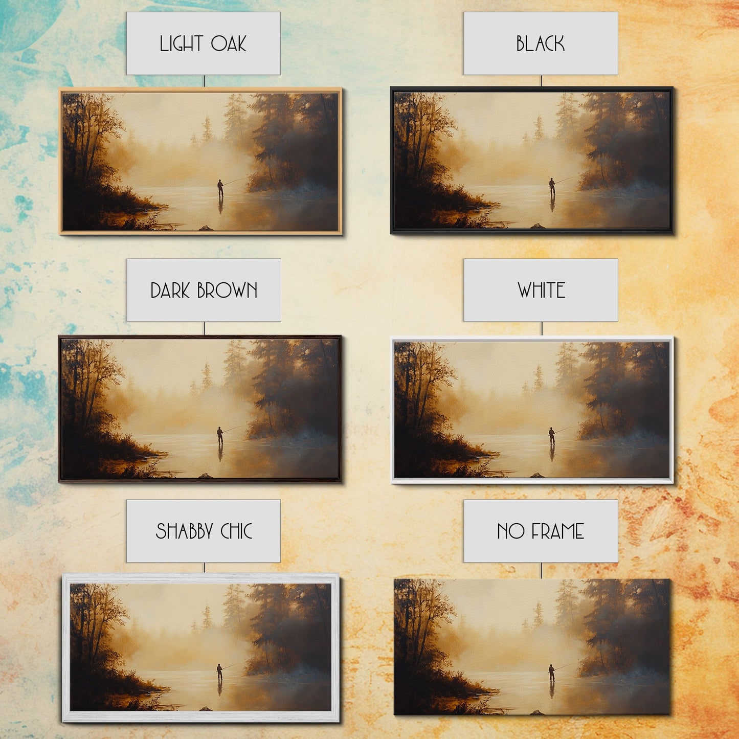 Retro Oil Painting Print of a Fly Fisher - Framed Canvas Print - Fishing Wall Art, Fisherman Painting, Fishing Gift, Gift for Fisher