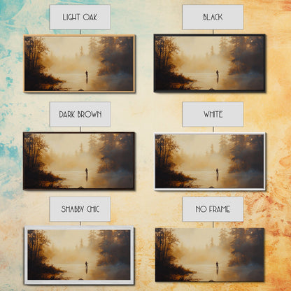 Retro Oil Painting Print of a Fly Fisher - Framed Canvas Print - Fishing Wall Art, Fisherman Painting, Fishing Gift, Gift for Fisher