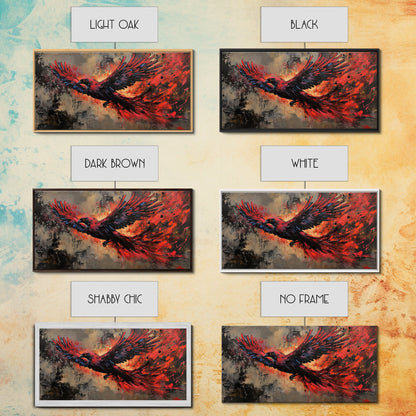 Grunge Phoenix Painting, Framed Canvas Print, Vibrant Phoenix Wall Art Print, Mythical Poster Art, Printed Wall Art