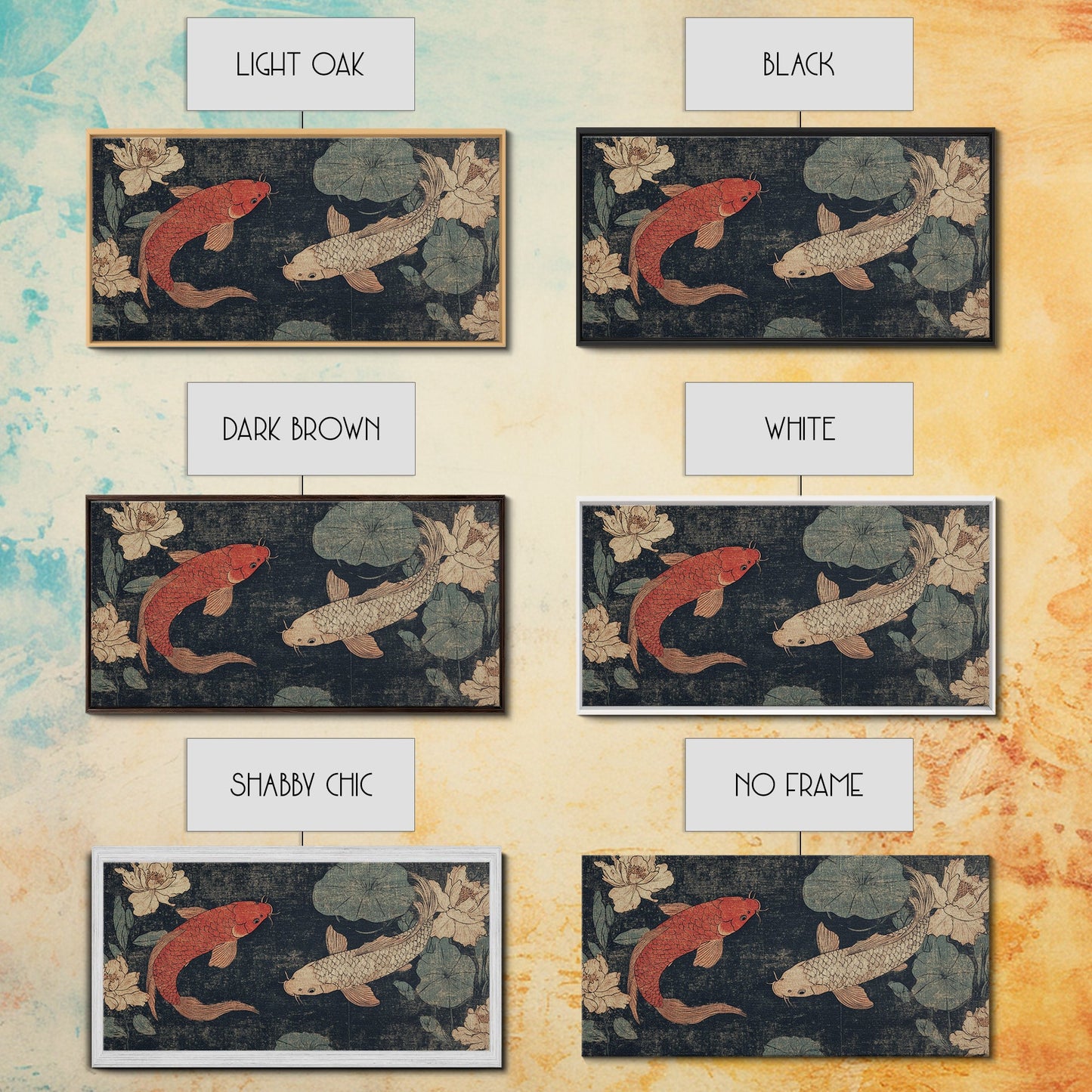 Wabi Sabi Koi Fish Painting Print, Japanese Style Artwork, Elegant Wall Art, Living Room or Bedroom Wall Art, Ready To Hang Canvas