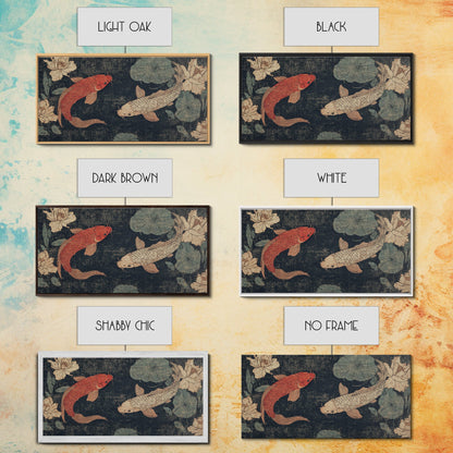 Wabi Sabi Koi Fish Painting Print, Japanese Style Artwork, Elegant Wall Art, Living Room or Bedroom Wall Art, Ready To Hang Canvas