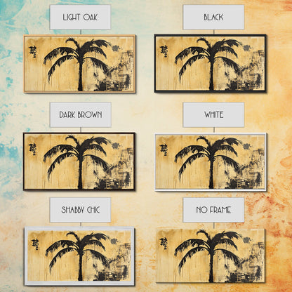 Palm Tree Abstract Painting Print, Coastal Decor, Framed Canvas Ready To Hang, Nautical Painting, Coastal Home Decor, Living Room Palm Tree Art