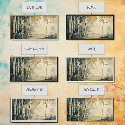 Mountain Forest Landscape Canvas Wall Art, Abstract Birch Tree Forest Watercolor Painting Print, Aspen Trees Colorado Wall Art