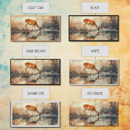 Reflection of a Deer Drinking Water - Framed Canvas Print - Cute Farmhouse Wall Art - Farmhouse Decor