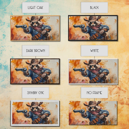 The Raccoon Cowboy - Framed Canvas Print - Raccoon Art - Trash Panda Cowboy