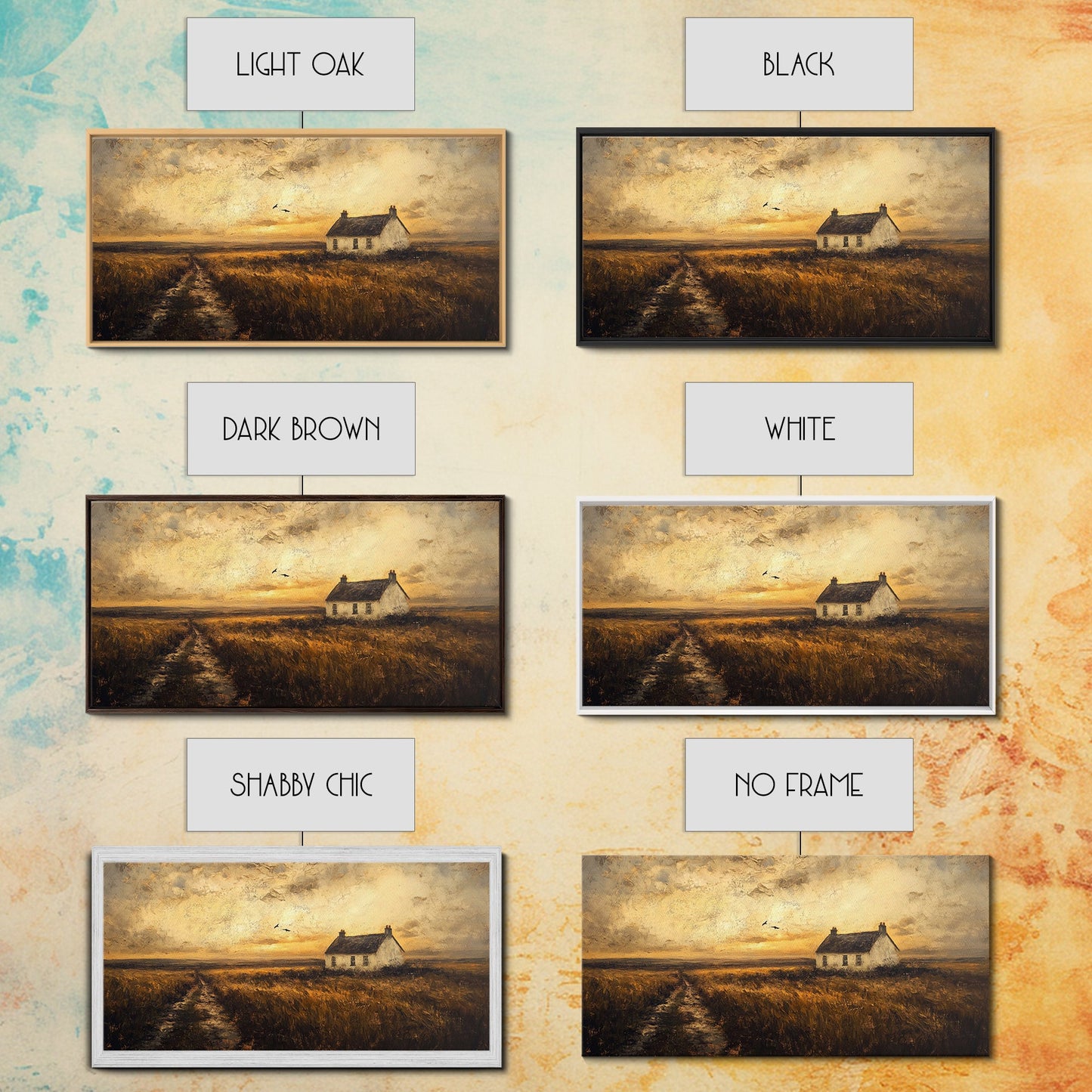 Retro Vintage Farmhouse Painting Print, Cute Rustic Boho Wall Art, Modern Farmhouse Oil Painting Wall Art for Living Room