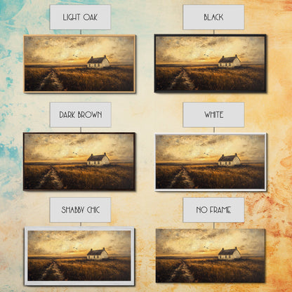 Retro Vintage Farmhouse Painting Print, Cute Rustic Boho Wall Art, Modern Farmhouse Oil Painting Wall Art for Living Room