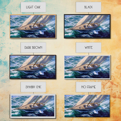 Bird's Eye View of a Retro Sailboat Painting Print, Sailboat Wall Art, Nautical Decor, Sailing Gift Idea, Sailing Wall Art