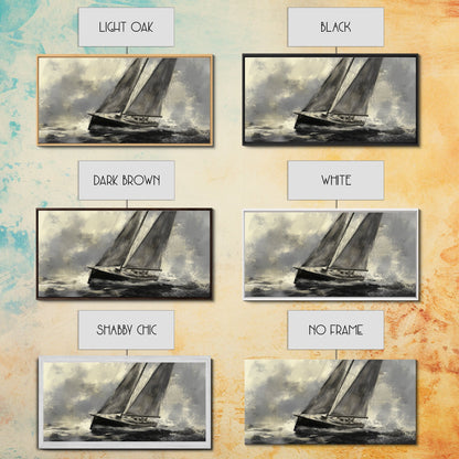 Black and White Charcoal Sketch Print of a Sailboat In a Storm, Framed Canvas Print, Nautical Wall Art, Nautical Home Decor