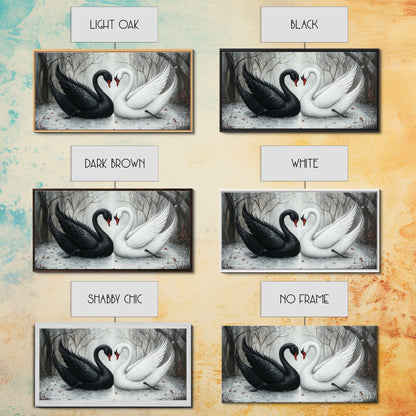 Dark Swans Forming a Heart - Framed Canvas Print - Dark Romance Wall Art - Dark Academia Art - Couple Gift Idea - Goth Art - Gothic Decor