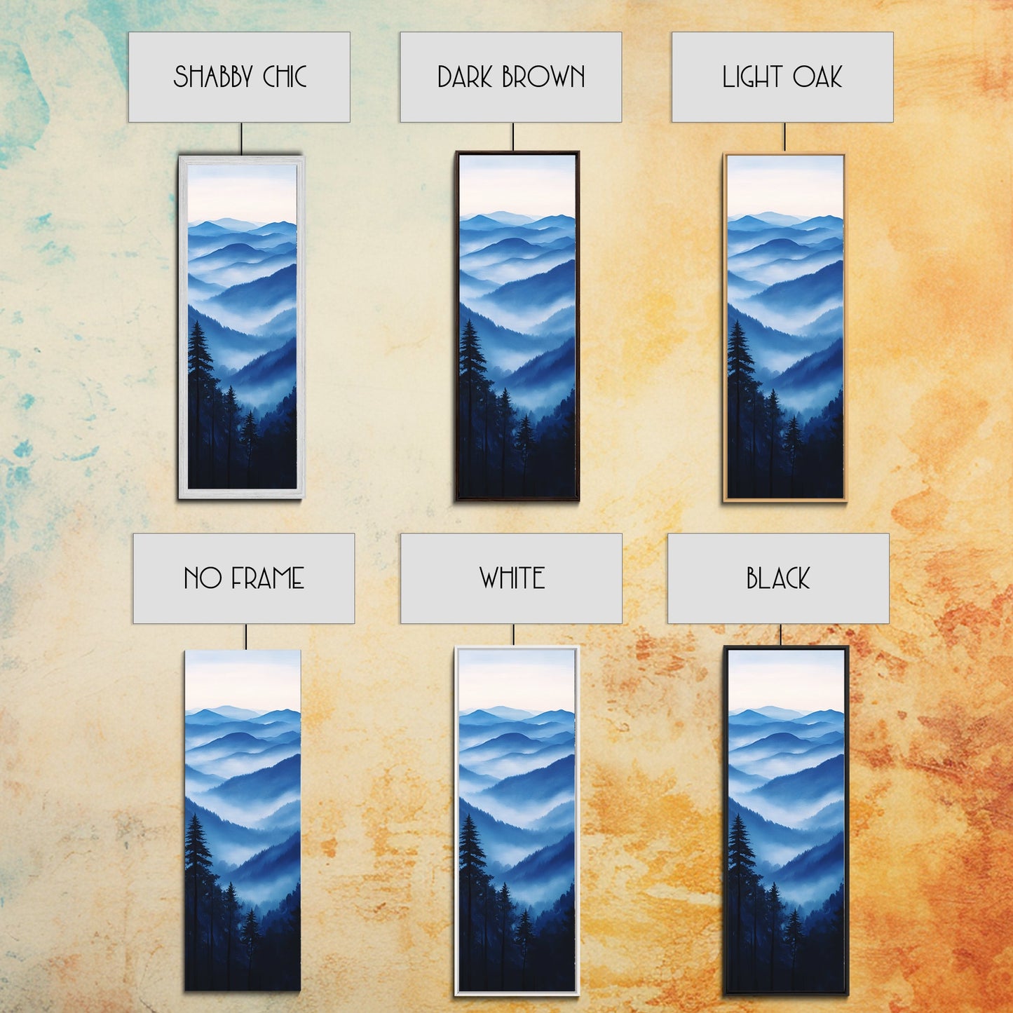 Blue Misty Mountains Framed Canvas Print Calming Nature Landscape Art, Smoky Mountain Art, Blue and Green Wall Art, Minimalist Decor, Bedroom Art