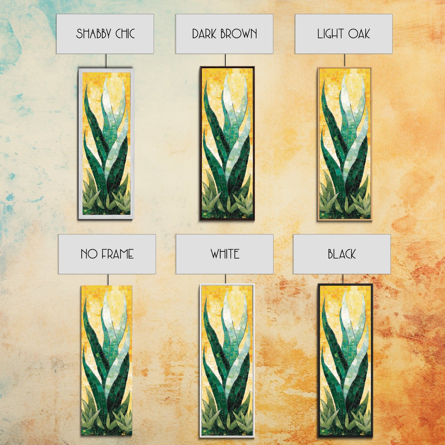 Mosaic Agave Plant Framed Canvas Print Botanical Prints Green Wall Art Rustic Decor Whimsical Art Kitchen Decor