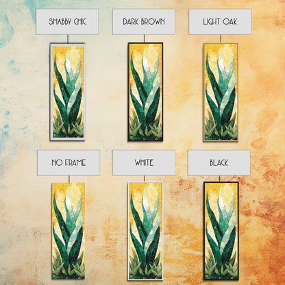 Mosaic Agave Plant Framed Canvas Print Botanical Prints Green Wall Art Rustic Decor Whimsical Art Kitchen Decor