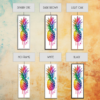 Pineapple painting vibrant wall art framed canvas print, colorful tropical art, kitchen decor, unique pop art style, perfect gift idea