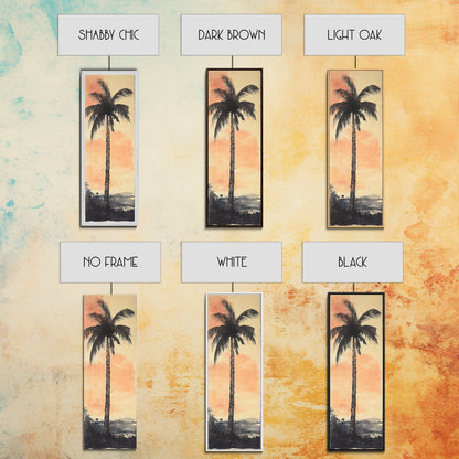 Framed Canvas Print Moody Palm Tree Painting Sunset Coastal Wall Art, Rustic Decor, Tropical Living Room Above Sofa Art, Bedroom Art Print