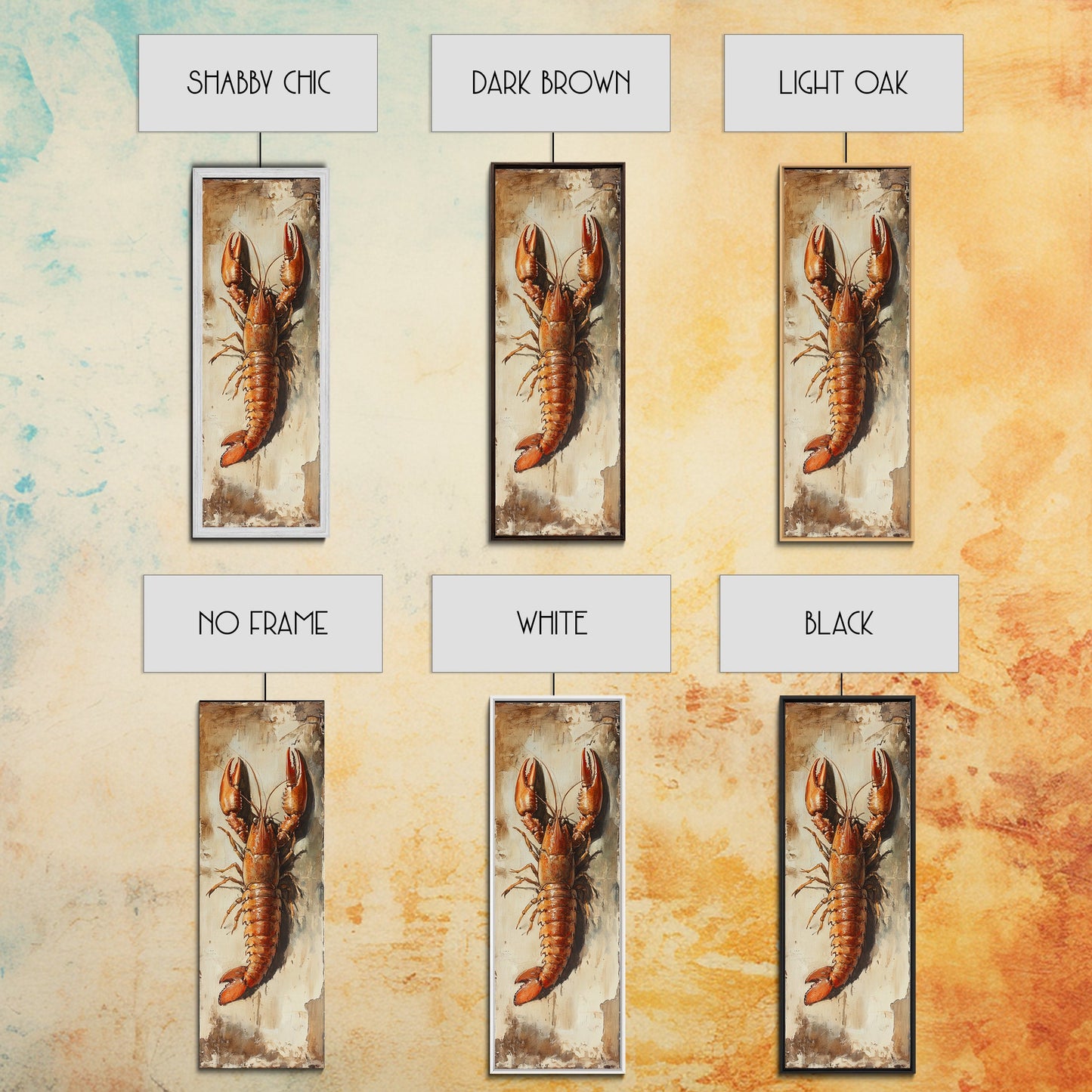 Funky Kitchen Art Framed Canvas Print, Crayfish Painting, New Orleans Cajun Wall Art, Oil Painting for Kitchen, Tall Skinny Art