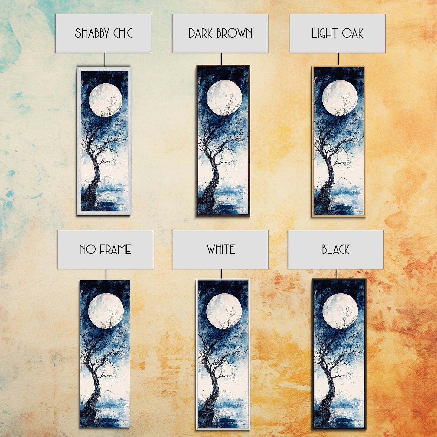 Canvas Print Full Moon with Tree Art, Dark Romance Rustic Wall Decor, Unique Above Couch Art, Moody Bedroom Decor Gift Idea