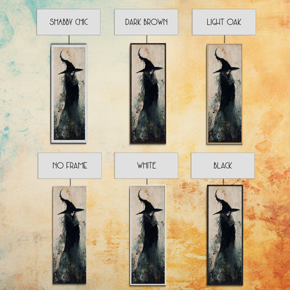 Mystical Witch in Black Forest Art - Framed Canvas Print for Halloween, Gothic Decor, Witch Art, Dark Home Decor, Long Wall Art