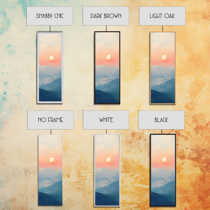 Wabi Sabi Sunset Oil Painting Print, Framed Canvas, Coastal Decor, Sunrise Over The Mountains, Boho Style Wall Art, Tall Narrow Wall Art