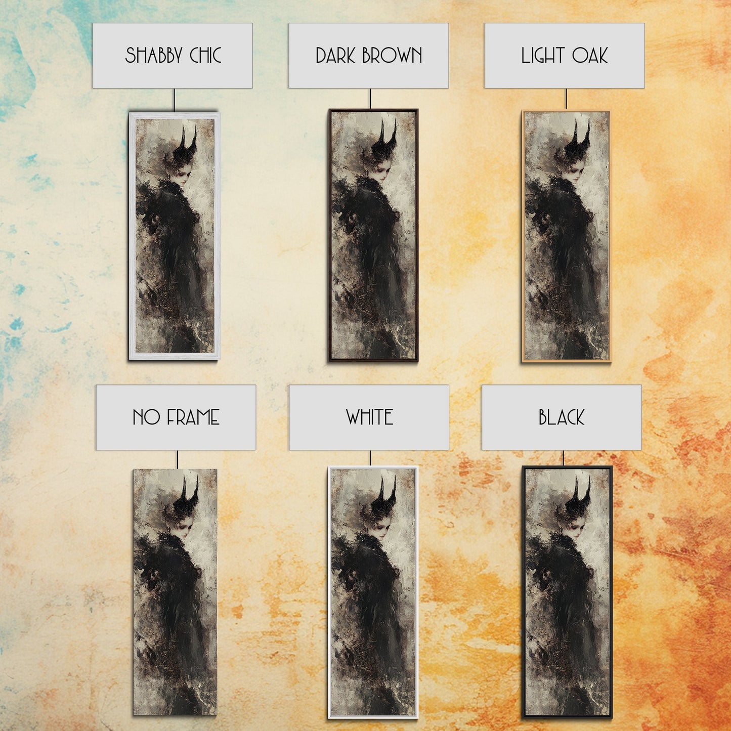 Framed Canvas Print of Dark Angels Wall Art with Gothic Aesthetic, Moody Art, Ozymandias Art, Unique Gift Idea, Long Narrow Wall Art, Tall Skinny Art