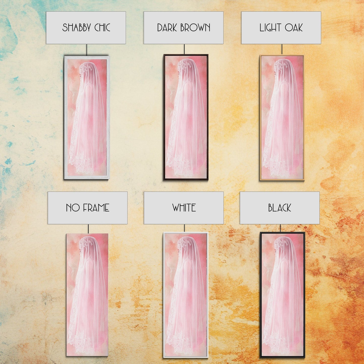 Delicate Bridal Veil Framed Canvas Print Feminine Pink Wall Art Wabi Sabi Minimalist Romantic Bedroom Artwork Unique Wedding Gift Idea