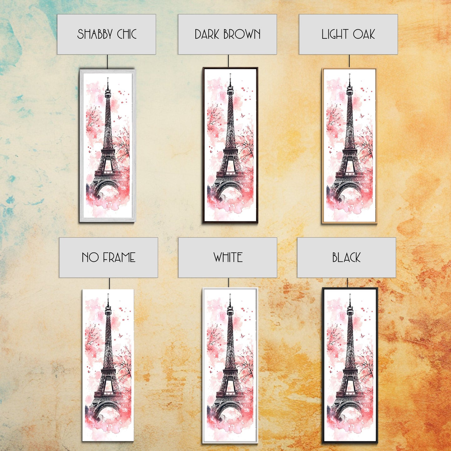 Eiffel Tower Wall Art Framed Canvas Print, Cherry Blossom Painting Vertical Paris Decor, Pink Dorm Art, French Travel-Inspired Gift