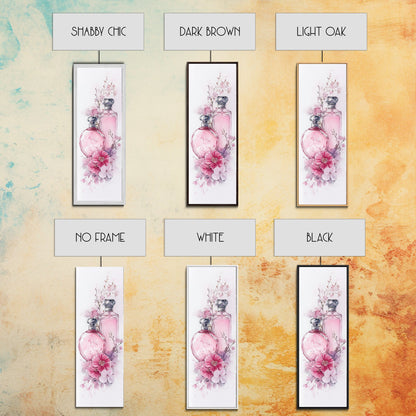 Perfume Bottle Art Framed Canvas Print Light Pink Wall Art Botanical Prints Bedroom Art Minimalist Decor Living Room Gift Idea