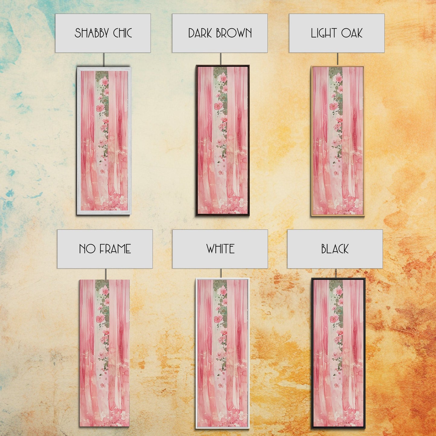 Pink Floral Curtains Framed Canvas Print Whimsical Art Light Pink Wall Art Vertical Wall Art Minimalist Art Rustic Decor Gift