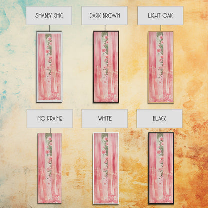 Pink Floral Curtains Framed Canvas Print Whimsical Art Light Pink Wall Art Vertical Wall Art Minimalist Art Rustic Decor Gift