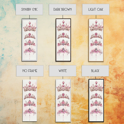 Royal Pink Tiara Framed Canvas Print Princess Gemstone Painting Feminine Wabi Sabi Art Vertical Wall Art Elegant Home Decor