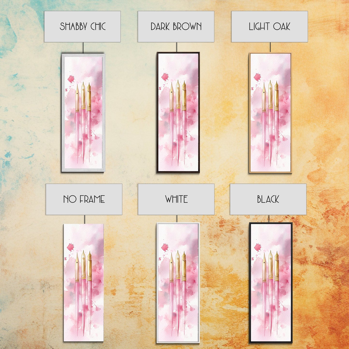 Pink Fountain Pens Canvas Print Whimsical Art Writer’s Gift Minimalist Art Living Room Decor Unique Office Wall Art Illustration