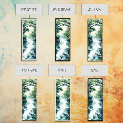 Serene Forest Stream Framed Canvas Print Coastal Landscape Art Green Wall Art Rustic Decor Vertical Art Guest Room Wall Decor