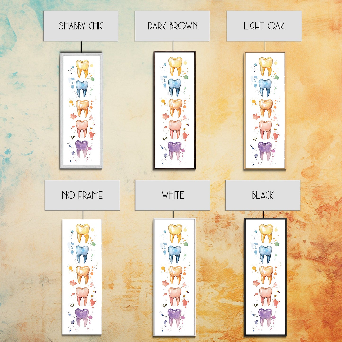 Artistic Dental Canvas Print Featuring Colorful Watercolor Teeth, Whimsical Dental Office Wall Art, Gift Idea for Dentists