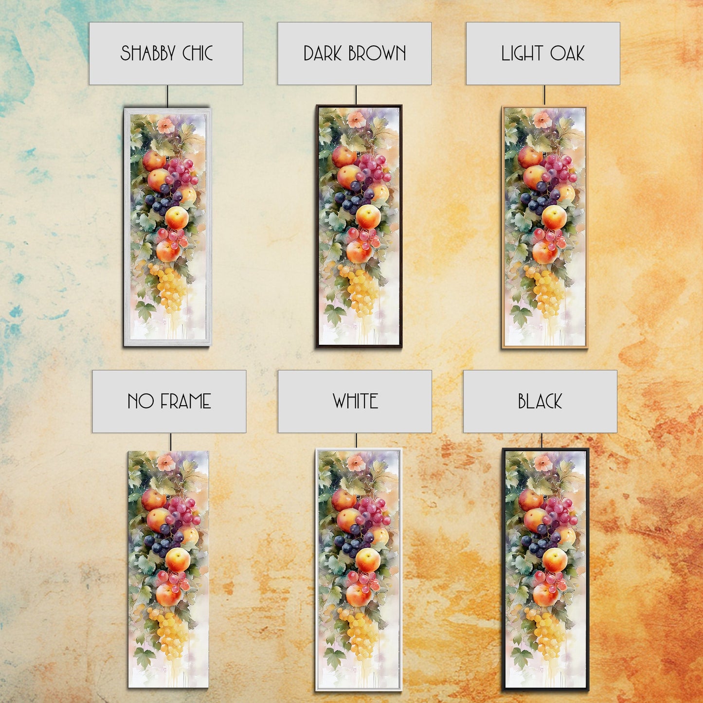 Vibrant Fruit Canvas Print with Grapes and Apples, Fall Rustic Kitchen Art, Farmhouse Vertical Living Room Wall Decor