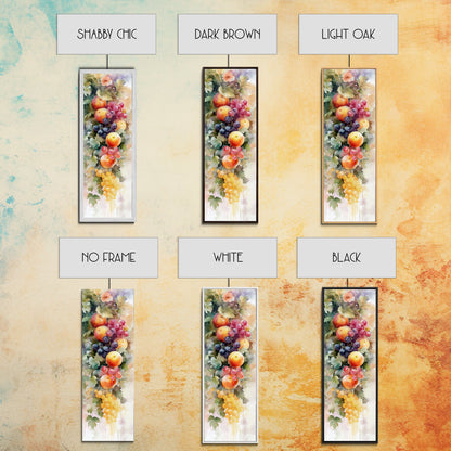 Vibrant Fruit Canvas Print with Grapes and Apples, Fall Rustic Kitchen Art, Farmhouse Vertical Living Room Wall Decor