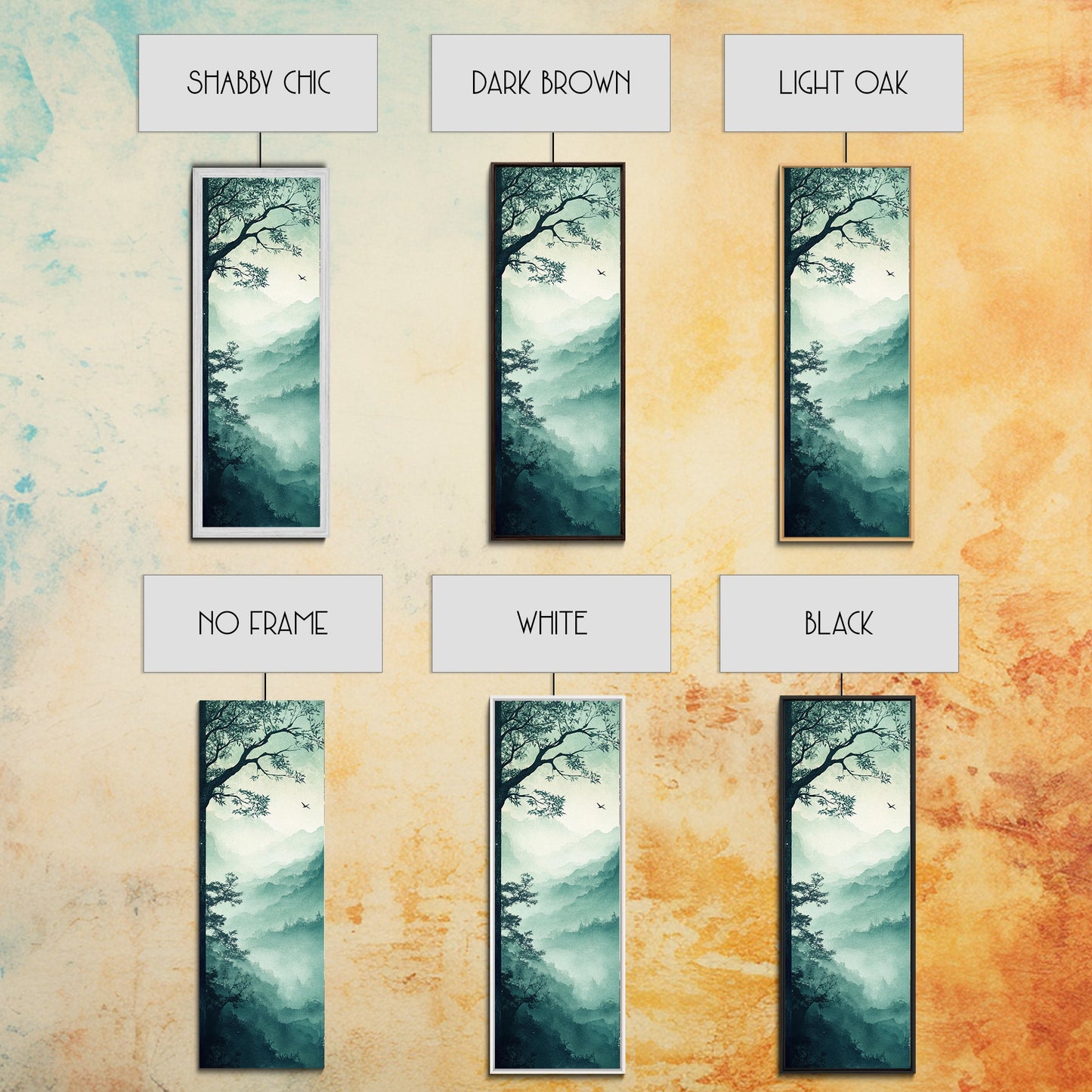 Misty Forest Panorama Framed Canvas Print Southwest Wall Art Vertical Nature Scene Above Couch Art Smoky Mountain Landscape