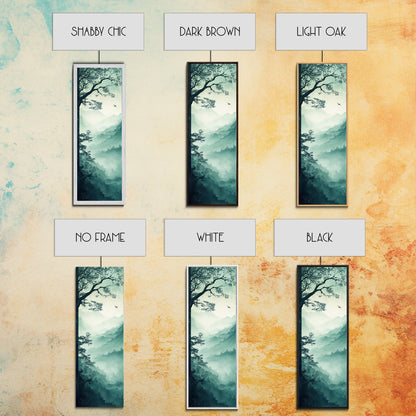 Misty Forest Panorama Framed Canvas Print Southwest Wall Art Vertical Nature Scene Above Couch Art Smoky Mountain Landscape