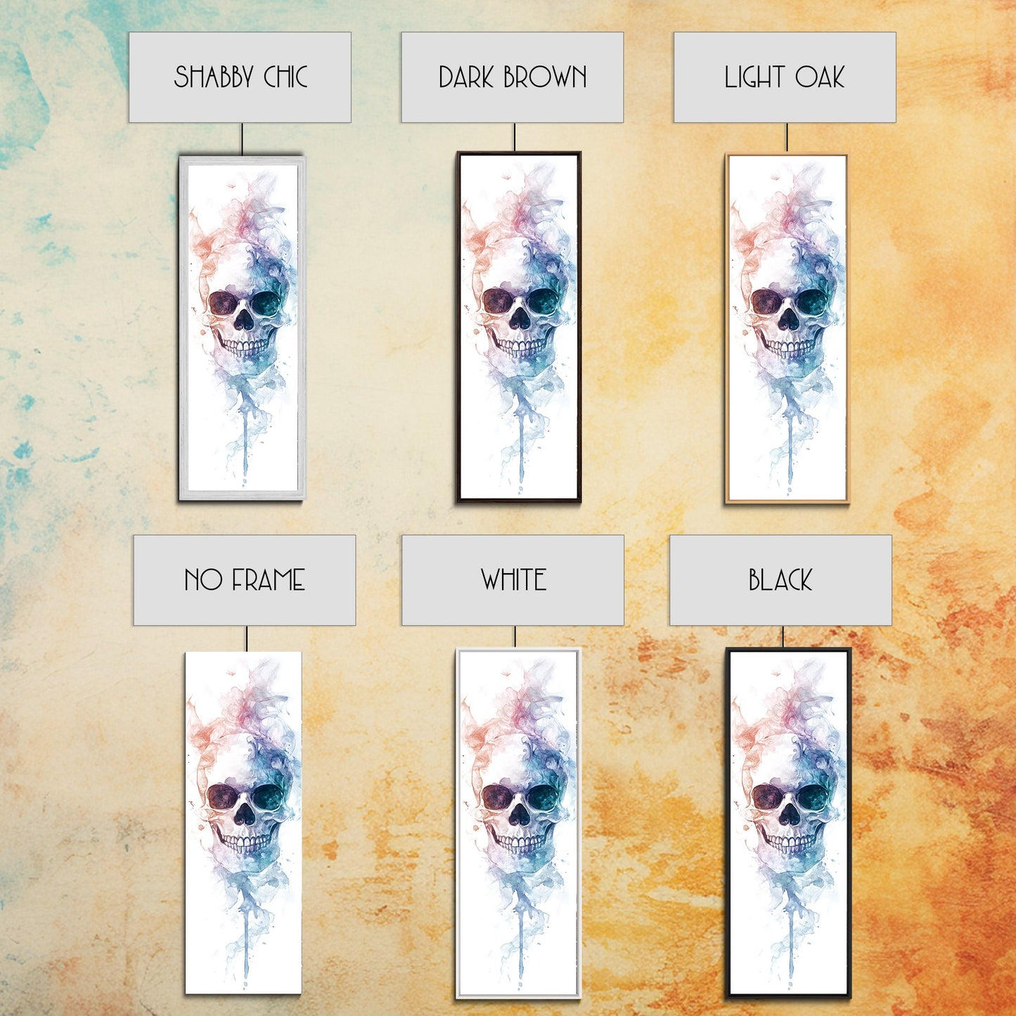 Skull Art Framed Canvas Print in Ethereal Watercolor Design, Halloween Decor and Moody Wall Art with Rustic Aesthetic Appeal