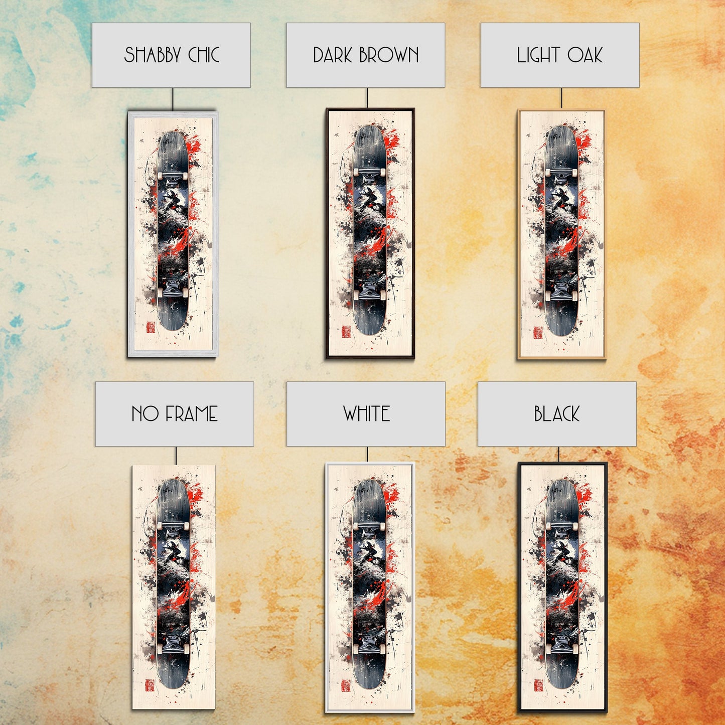 Graffiti Style Skateboard Canvas Print, Abstract Red and Black Wall Art, Urban Skateboard Art, Gift Idea for Living Room or Bedroom