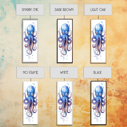 Blue Octopus Art Framed Canvas Print Vibrant Marine Life Decor Whimsical Coastal Nautical Artwork Living Room Statement Piece