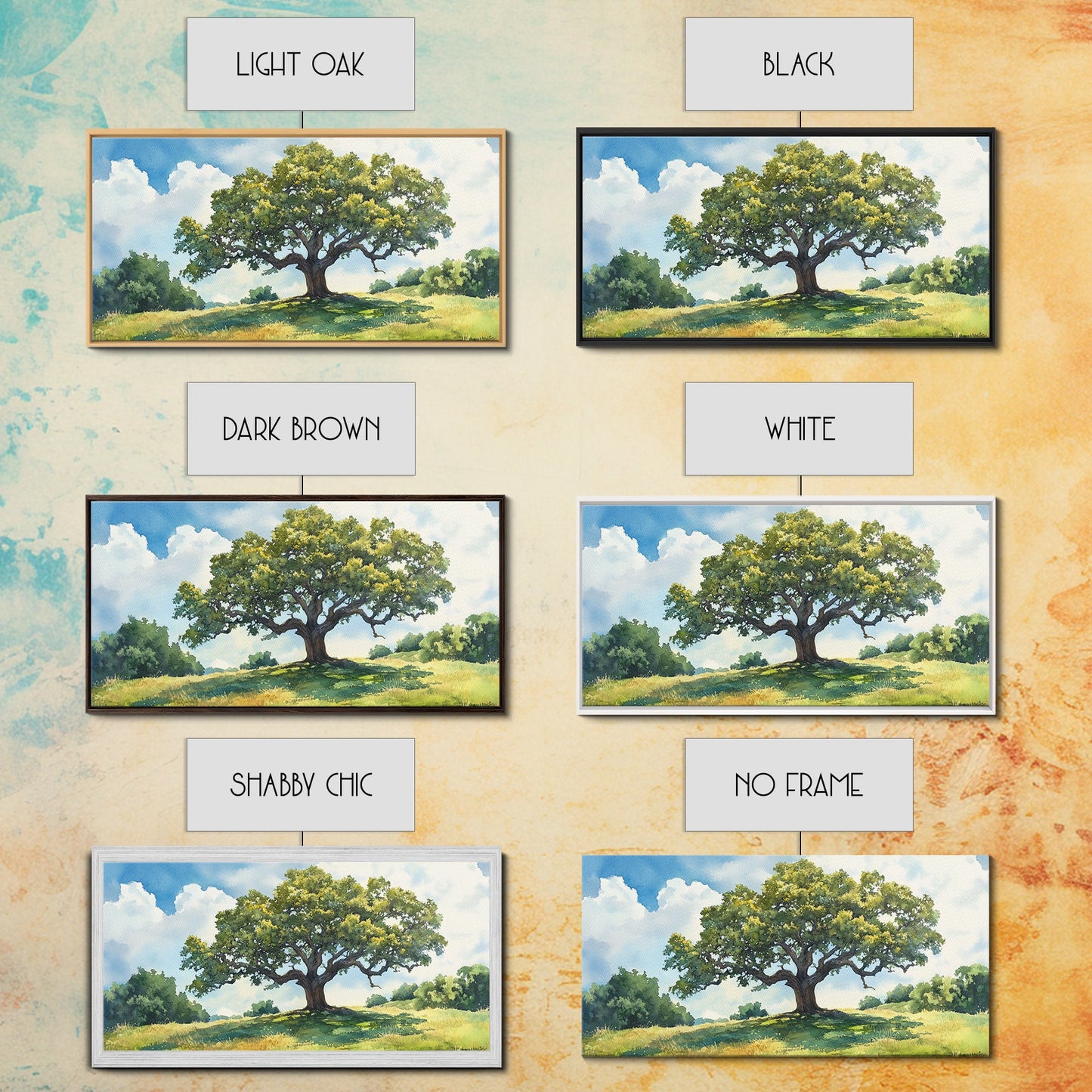 Sprawling Oak Tree Canvas Print Rustic Wall Art Panoramic Painting Nature Scene Bedroom Decor Horizontal Artwork Farmhouse Wall Art