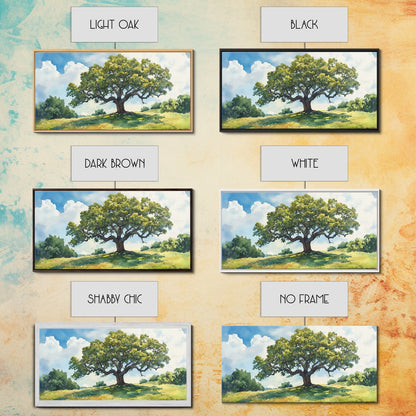 Sprawling Oak Tree Canvas Print Rustic Wall Art Panoramic Painting Nature Scene Bedroom Decor Horizontal Artwork Farmhouse Wall Art