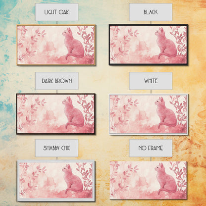 Whimsical Pink Cat Canvas Print Featuring Pink Wall Art Minimalist Art Botanical Prints Light Pink Wall Art Farmhouse Rustic Decor