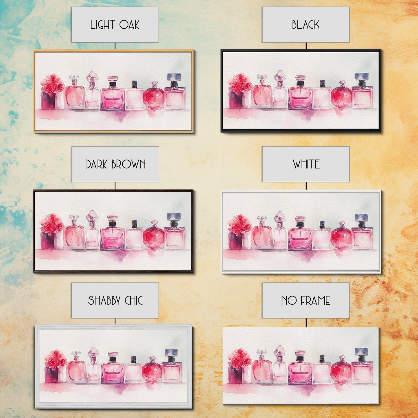 Pink Perfume Painting Framed Canvas Print, Light Pink Bedroom Art Coastal Cowgirl Wall Art, Minimalist Art Rustic Decor Gift Idea