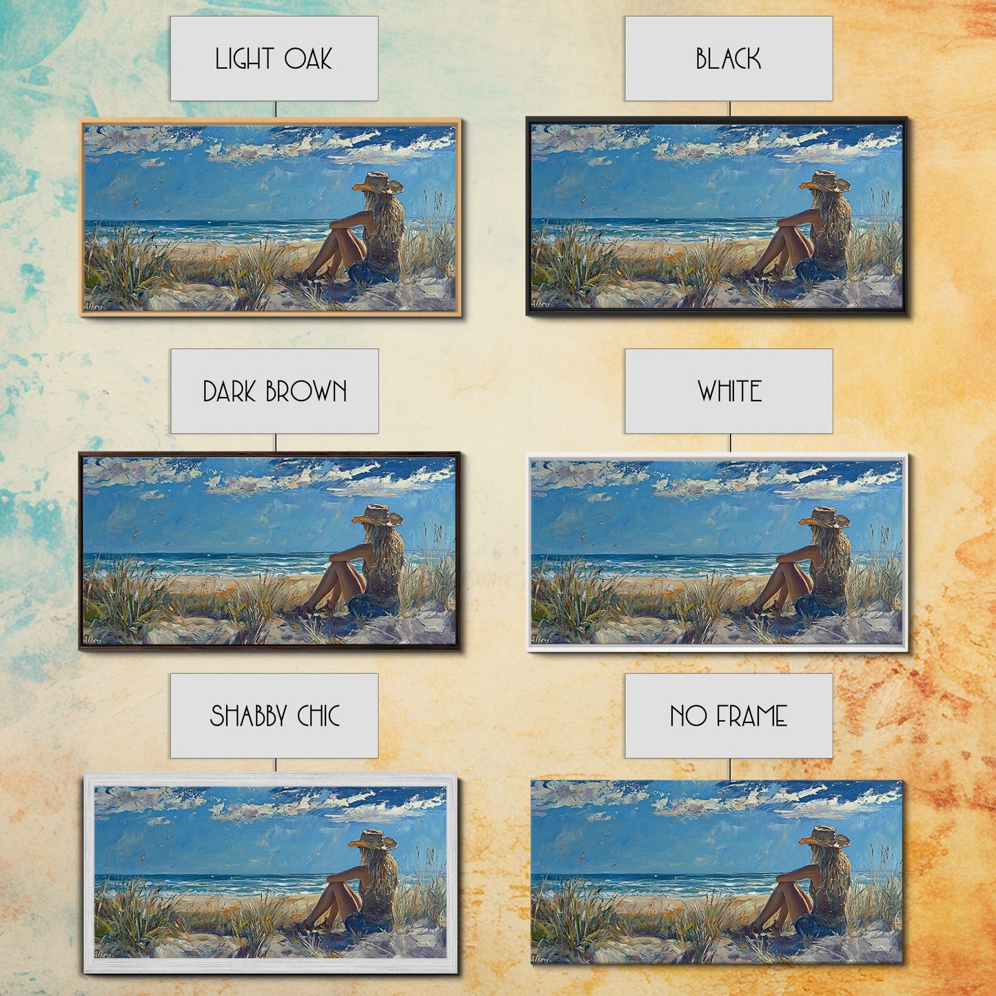 Coastal Cowgirl Framed Canvas Print Coastal Landscape Art Nautical Decor Ocean View Art Horizontal Wall Art Above Bed Wall Art