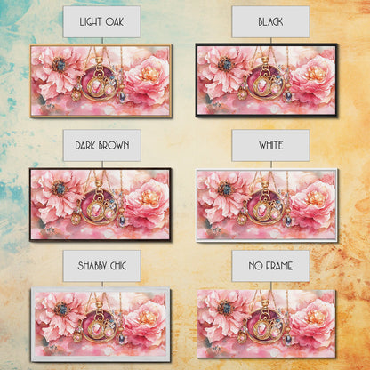 Leinwanddruck mit rosafarbenem Edelsteinschmuck, feminin-elegantes Kunstwerk, glamouröses Rosenbild, Wanddekoration fürs Wohnzimmer, einzigartiges Deko-Geschenk