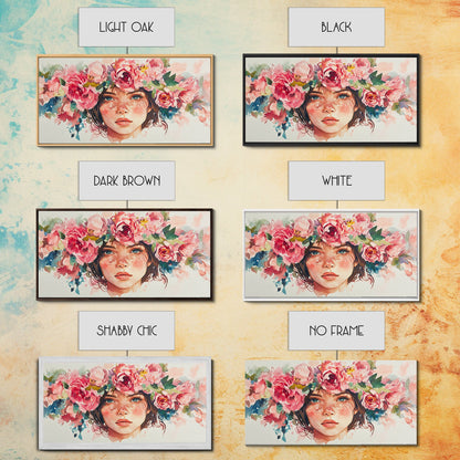 Floral Crown Canvas Print | Goddess Art Print | Pink Abstract Art | Romantic Woman Art | Boho Bedroom Decor Framed Canvas Print