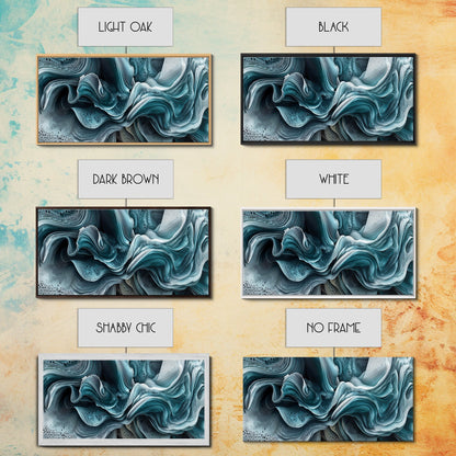 Blue Textured Wave Art Framed Canvas Print, Geometric Wall Art, Abstract Coastal Art, Sage Green Wall Art, Bedroom Art, Vertical Wall Art